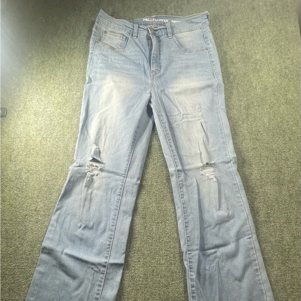 Wallflower Light Blue Distressed Flare Jeans